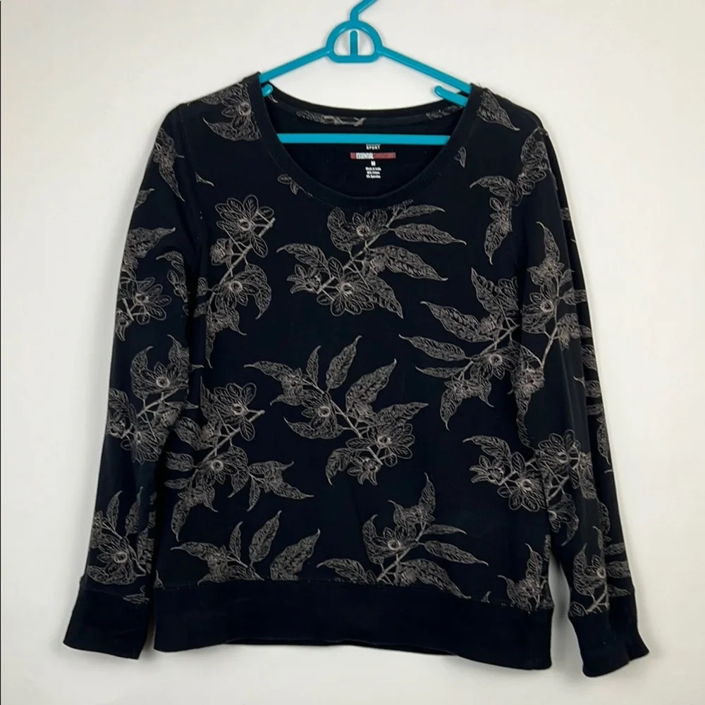 Style & Co Floral Black Sweatshirt tan print M - Picture 1 of 9